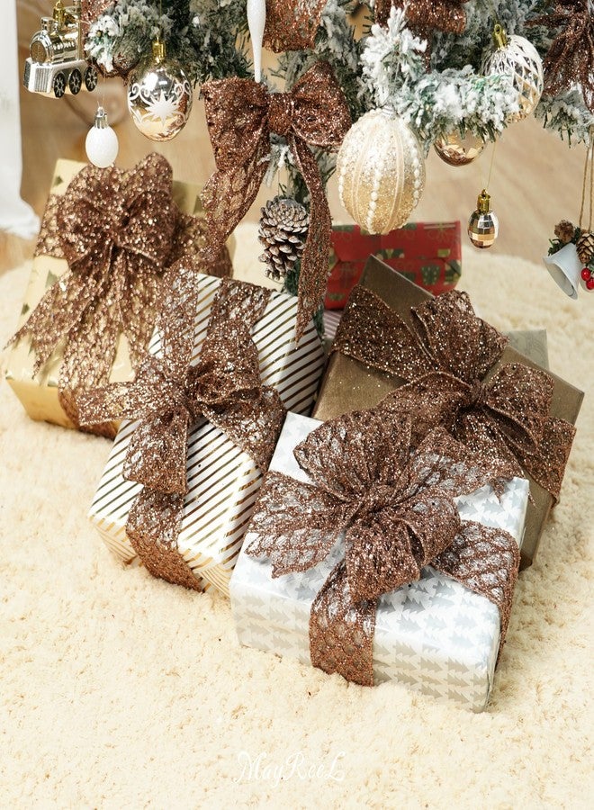 MAYREEL 2.5 Inch Brown Wired Ribbon Glitter Copper for Thanksgiving Christmas Decorations Gift Wrapping Wreath Supplies Tree Toppers 10 Yards - Image 5